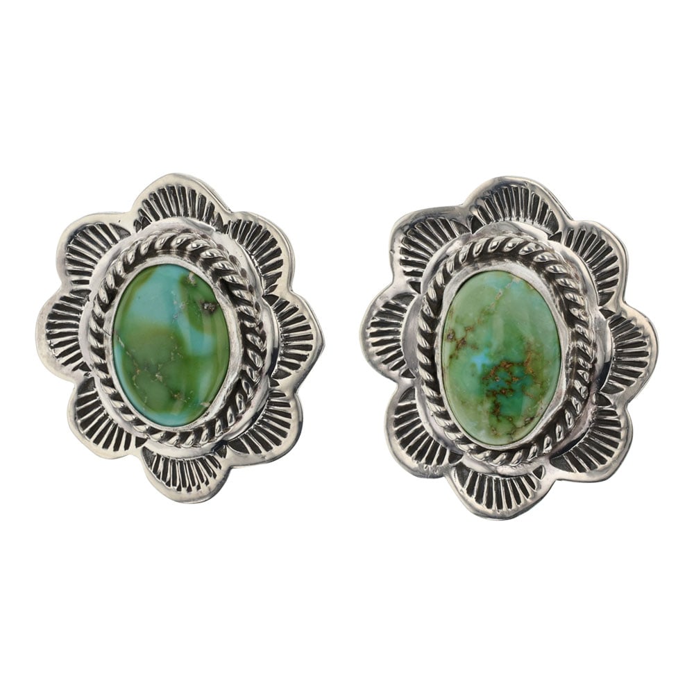 Victoria Wyllie Navajo Sonoran Gold Turquoise Stamp-Work Earrings (1 of 2)