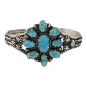 Kathleen Livingston Navajo Blue Gem Turquoise Cluster Cuff Bracelet