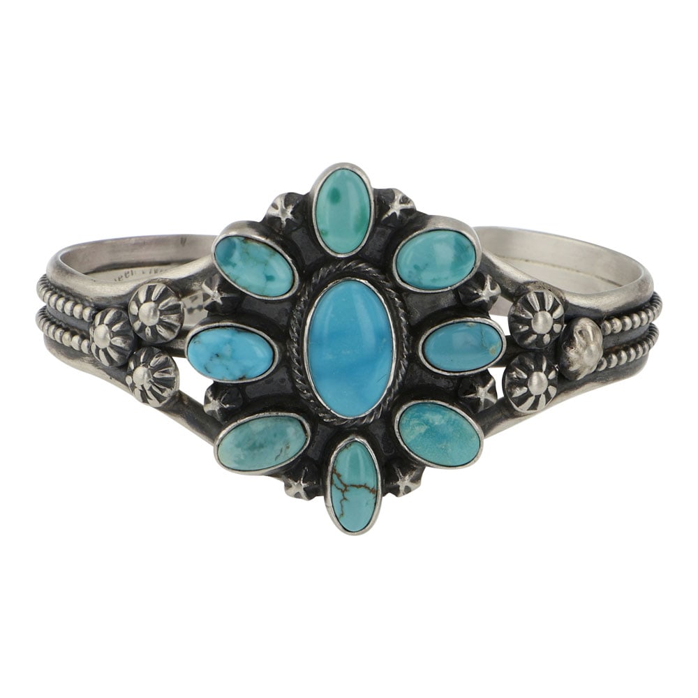 Kathleen Livingston Navajo Blue Gem Turquoise Cluster Cuff Bracelet (1 of 3)