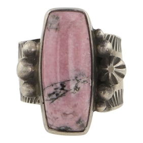 Randall Endito Navajo Rhodonite Stamp-Work Ring