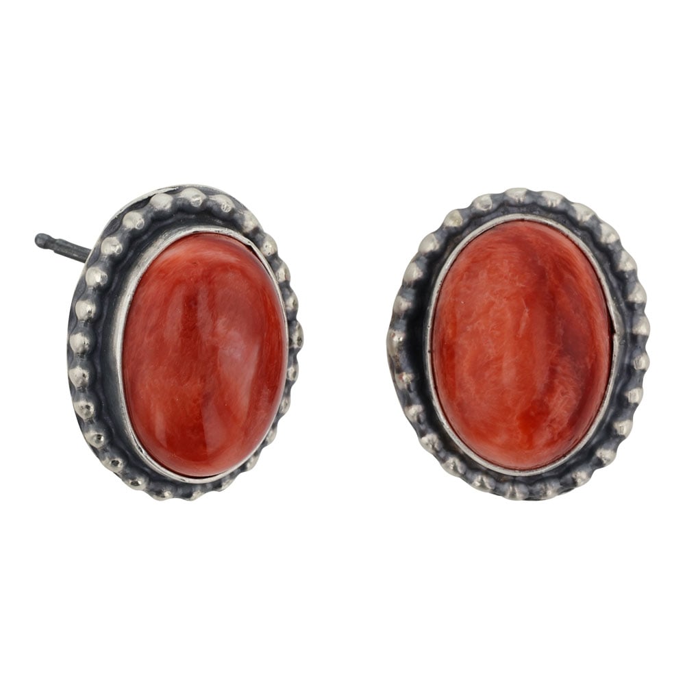 Tawney W Peace Sioux Tribe Spiny Oyster Earrings: Sterling Silver | Genuine Spiny Oyster | Tawney W Peace Sioux Tribe Spiny Oyster Earrings | Navajo Native American Southwest Indian Jewelry | Good (no breaks or damages) | Approximate Weight: 6 Grams 