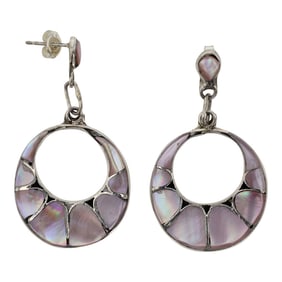 Zuni Pink Mussel Shell Inlay Earrings