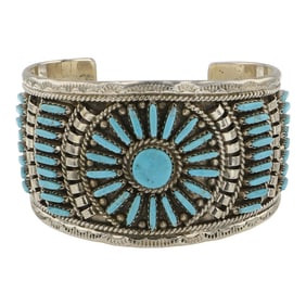 Zuni Kingman Turquoise Needlepoint Cluster Cuff Bracelet
