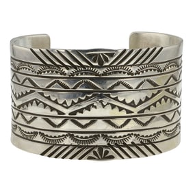 Rick Enriquez Navajo Plain Silver Stamp-Work Cuff Bracelet