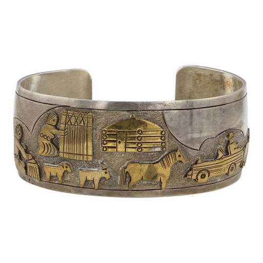 Important Vintage Native American Navajo Lee Bennett Smithsonian Sterling Silver Gold Bracelet Important Vintage Native American Navajo Lee Bennett Smithsonian Sterling Silver Gold Bracelet
