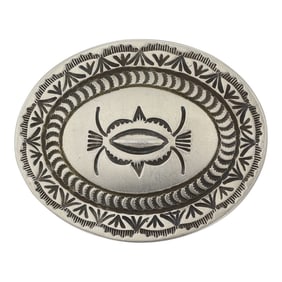 Navajo Plain Silver Stamp Work Belt Buckle