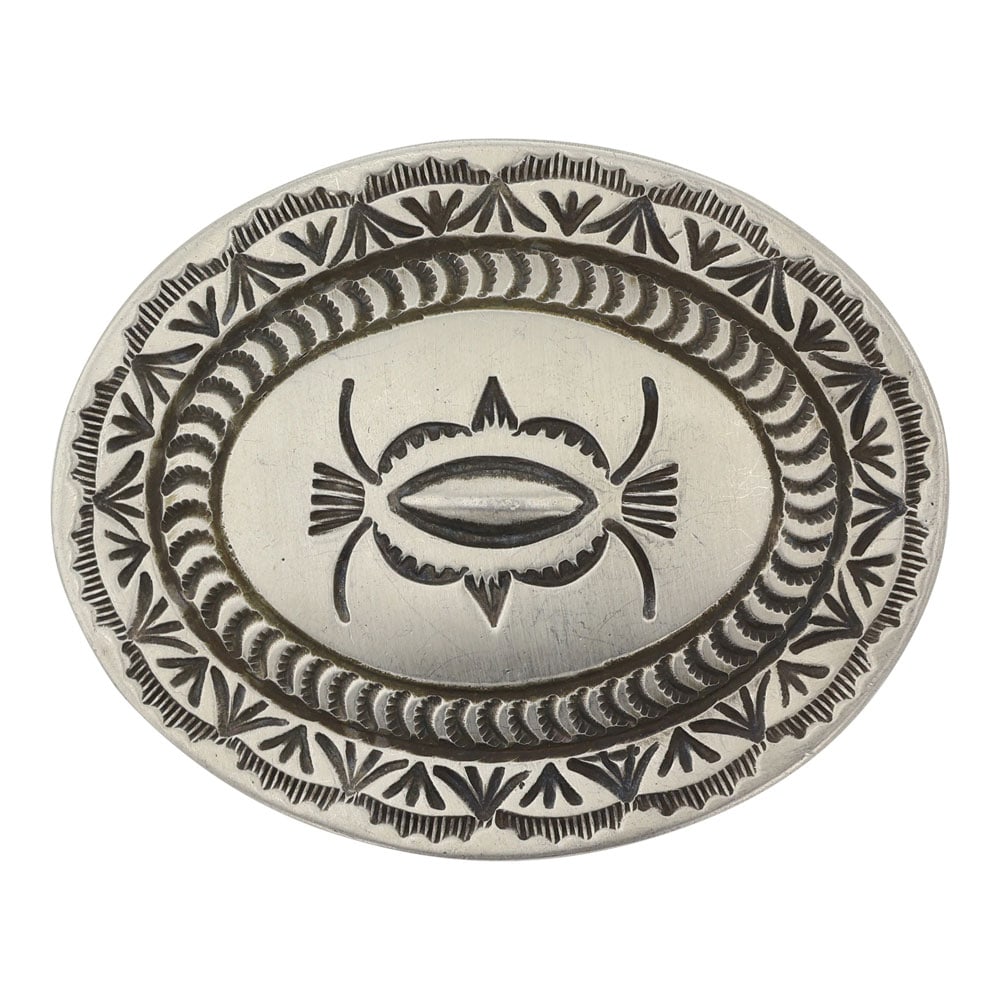 Navajo Plain Silver Stamp Work Belt Buckle (1 of 2)