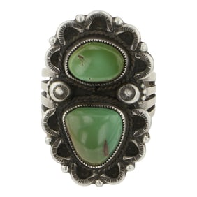 Calvin Martinez Navajo Royston Turquoise Two Stone Ring
