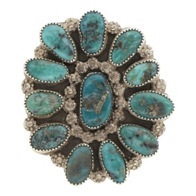 Navajo Compitos Turquoise Cluster Adjustable Ring