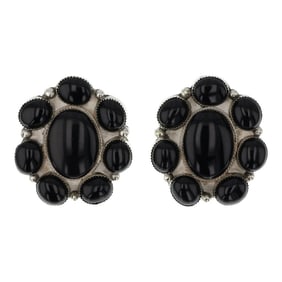 Navajo Black Onyx Cluster Earrings