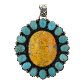 Navajo Turquoise & Bumblebee Jasper Cluster Pendant