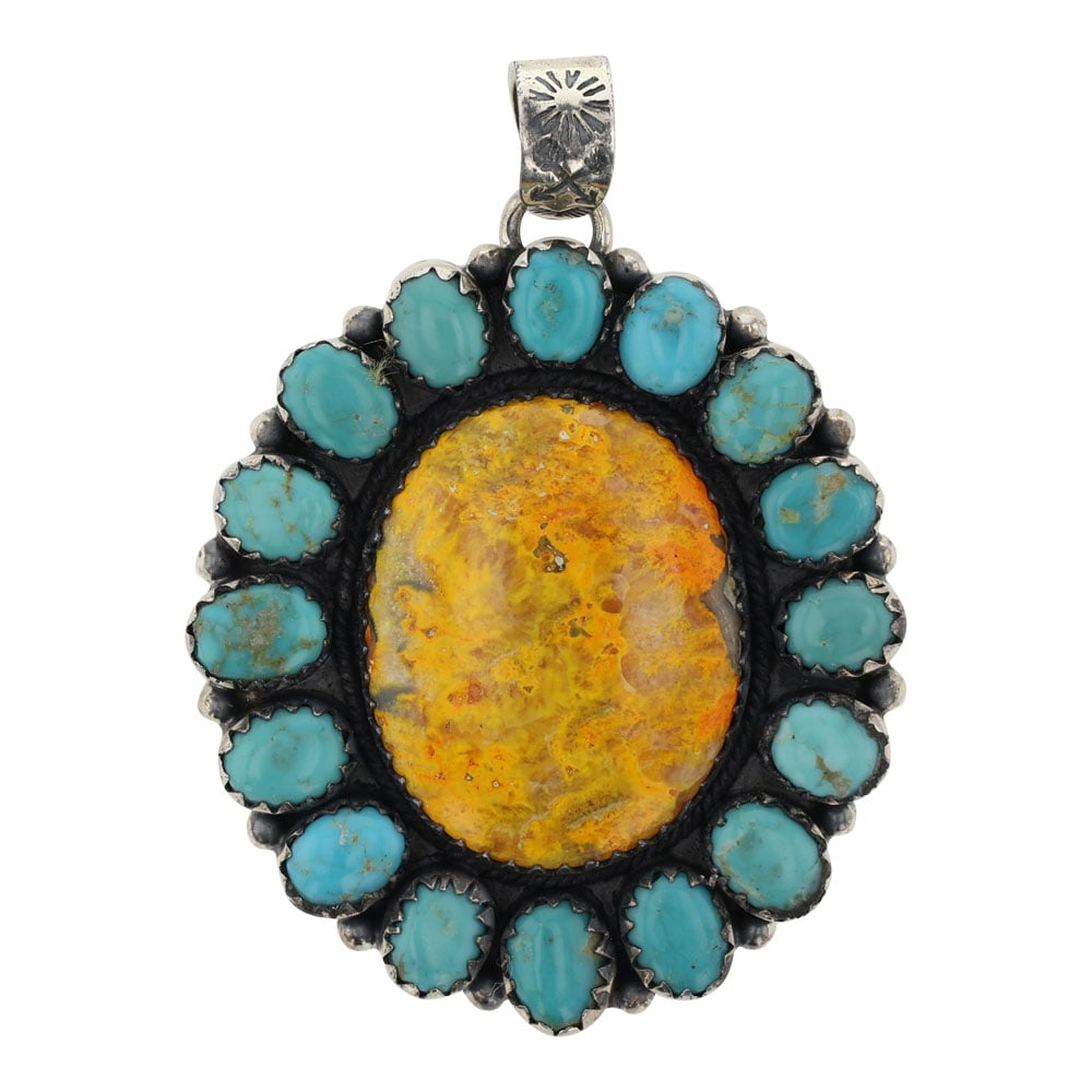 Navajo Turquoise & Bumblebee Jasper Cluster Pendant (1 of 2)