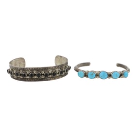 Navajo Turquoise & Black Onyx Baby Bracelets Lot of Two
