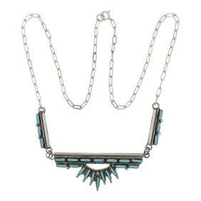 Zuni Kingman Turquoise Needlepoint Necklace