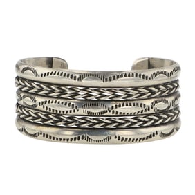 Vintage Navajo Plain Silver Wide Cuff Bracelet