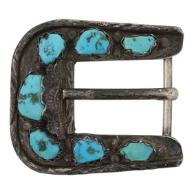 Angelita Cheama Vintage (Circa 1970s) Zuni Kingman Turquoise Ranger Belt Buckle