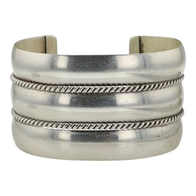 Navajo Tahe Plain Silver Wide Cuff Bracelet