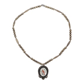 Vintage Zuni Turquoise Coral & Mother of Pearl Inlay Necklace