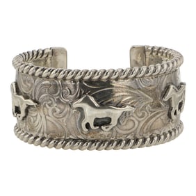 Navajo Plain Silver Horse Cuff Bracelet