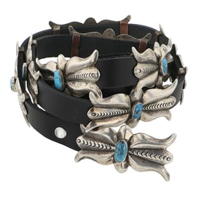 Vintage Navajo Kingman Turquoise Sandcast Concho Belt