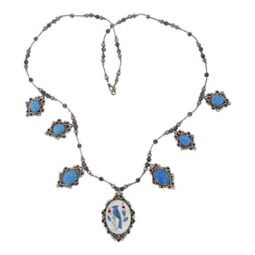Vintage Zuni Lapis & Mother of Pearl Inlay Necklace