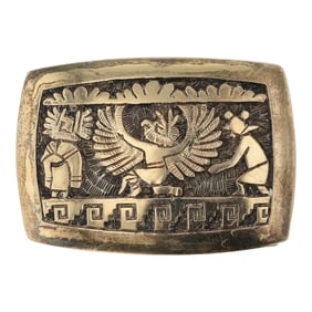 Watson Honanie (1953-2023) Award Winning Hopi Artist 14K Gold & Sterling Silver Belt Buckle