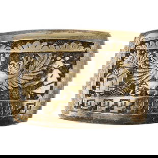 Watson Honanie (1953-2023) Award Winning Hopi Artist 14K Gold & Sterling Silver Belt Buckle: Sterling Silver | | Watson Honanie (1953-2023) Award Winning Hopi Artist 14K Gold & Sterling Silver Belt Buckle | Hopi Native American Southwest Indian Jewelry | Good (no breaks or damages) | Approxim