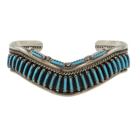 Vintage Zuni Kingman Turquoise Needlepoint Cuff Bracelet