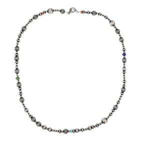 Navajo Oxidized Mixed Size Beads Turquoise Spiny Oyster & Lapis Accents