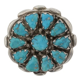 Alvina Quam Zuni Kingman Turquoise Cluster Pin & Pendant