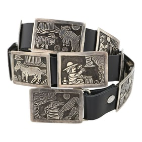 Vintage Floyd Becenti Navajo Plain Silver Story Teller Concho Belt