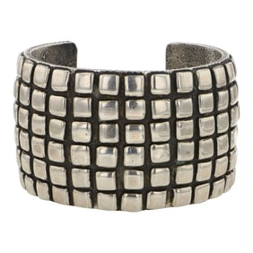 Ernest Rangel Navajo Carved Plain Silver Cuff Bracelet
