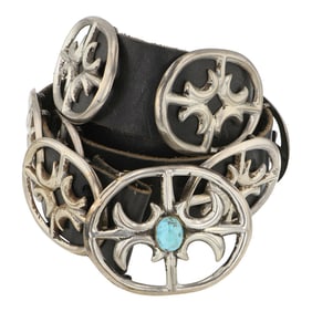 Vintage Navajo Kingman Turquoise Sandcast Concho Belt