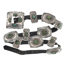 Vintage Navajo Fox Turquoise Concho Belt