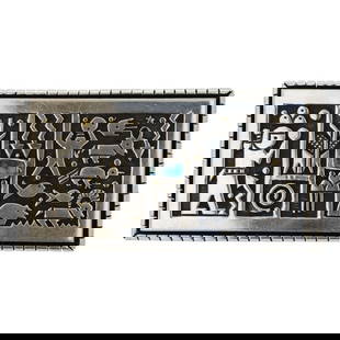 Joseph Coriz Santa Domingo Award Winning Artist 14K Gold & Sterling Silver Turquoise belt Buckle: Sterling Silver | Genuine Turquoise | Joseph Coriz Santa Domingo Award Winning Artist 14K Gold & Sterling Silver Turquoise belt Buckle | Santa Domingo Pueblo Native American Southwest Indian