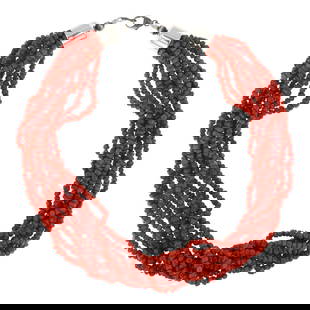 Navajo 10 Strand Mediterranean Coral Necklace: Sterling Silver | Genuine Mediterranean Coral | Navajo 10 Strand Mediterranean Coral Necklace | Navajo Native American Southwest Indian Jewelry | Good (no breaks or damages) | Approximate Weight: