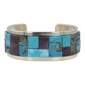 Tommy Jackson Navajo Turquoise & Sugilite Inlay Cuff Bracelet