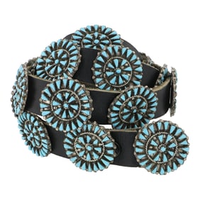Vintage Zuni Sleeping Beauty Turquoise Needlepoint Concho Belt