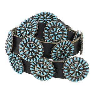 Vintage Zuni Sleeping Beauty Turquoise Needlepoint Concho Belt