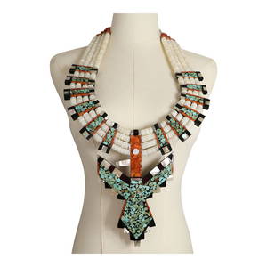 James Crespin Santo Domingo Pueblo Massive Turquoise Coral & Mother of Pearl Necklace