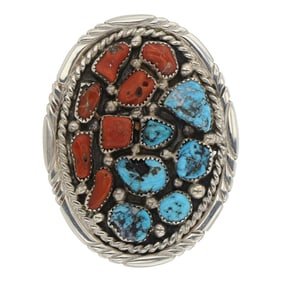 Navajo Turquoise & Coral Ring
