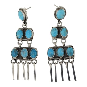 Jaunita McDonald Navajo Compitos Turquoise Chandelier Earrings