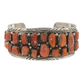 Navajo Mediterranean Coral Freeform Cuff Bracelet