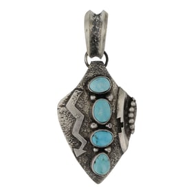 Randy Billy Navajo Lone Mountain Turquoise Arrowhead Pendant