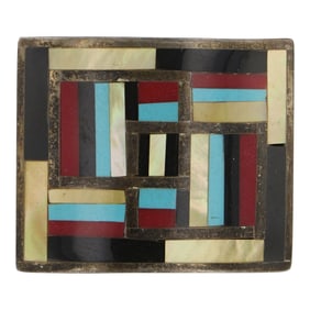 Vintage Zuni Turquoise Coral Shell & Acoma jet Inlay Large Ring