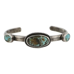 Navajo Nevada Turquoise Three Stone Cuff Bracelet