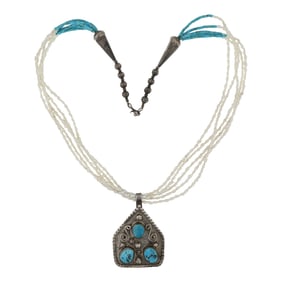 Vintage Navajo Turquoise & Cultured Seed Pearls Necklace