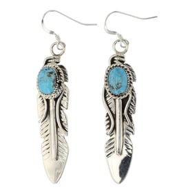 RB Navajo Compitos Turquoise Feather Earrings