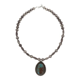 Vintage Navajo Pilot Mountain Turquoise & Bench Beads Necklace