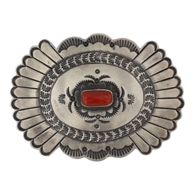 Navajo Mediterranean Coral Stamp Work Pin